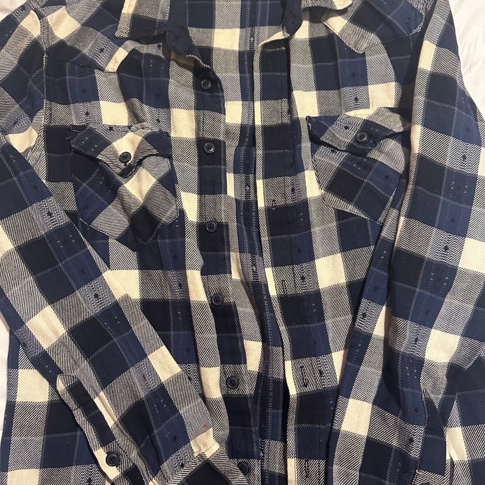 Women’s Frye Classic Navy and White Buffalo Check Button-Down Shirt